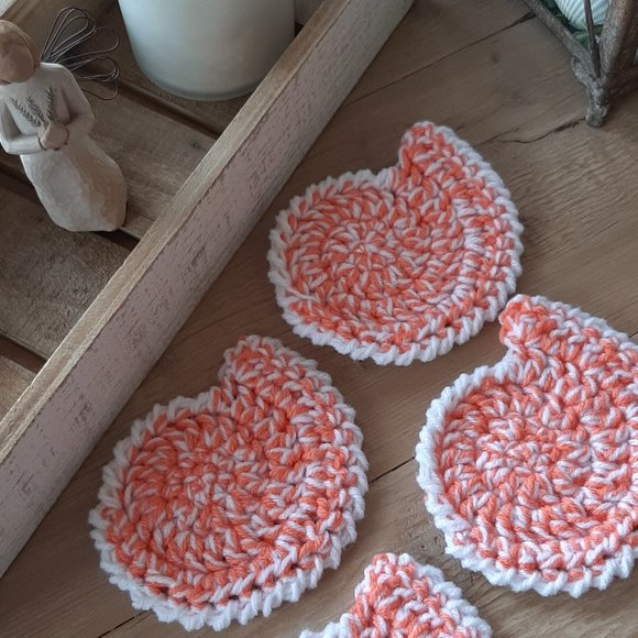 coral seashell handmade crochet coasters set of 4 - Picture 1 of 3